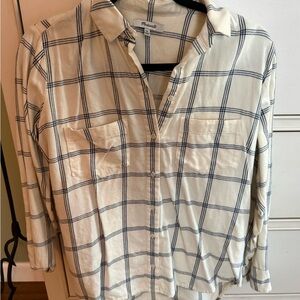 Madewell Cream and Black Checkered Shirt